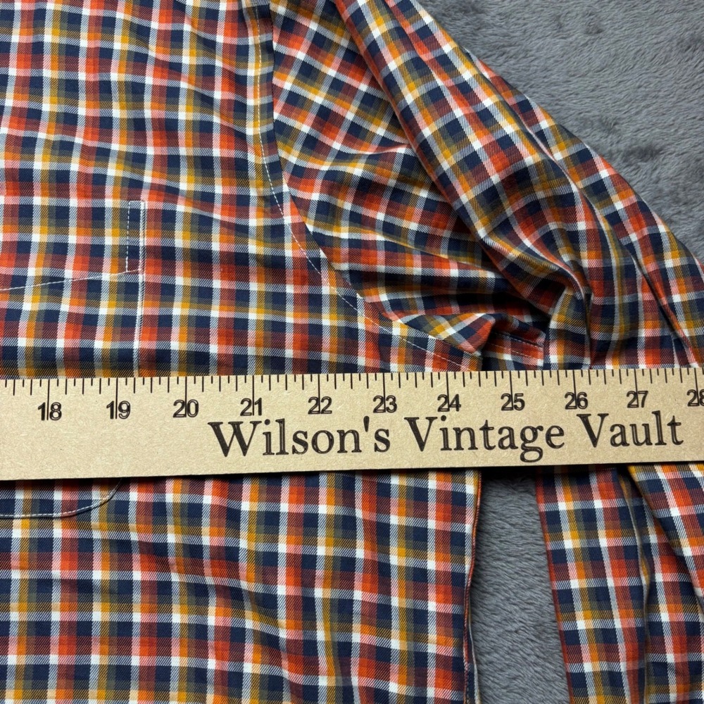 LL Bean Shirt Mens XL Orange Navy Plaid Cotton Traditional Fit Button Down - Picture 4 of 9